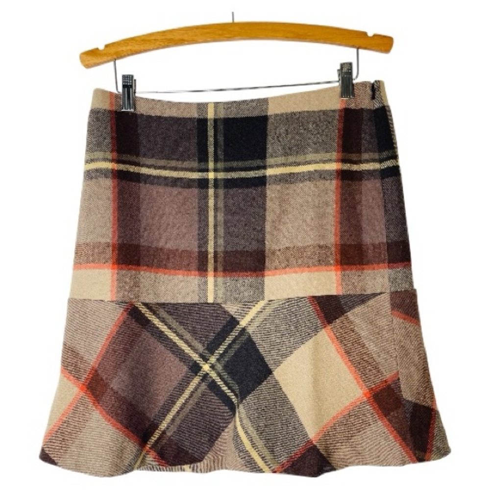 Talbots tan brown orange plaid wool preppy academia skirt 8P